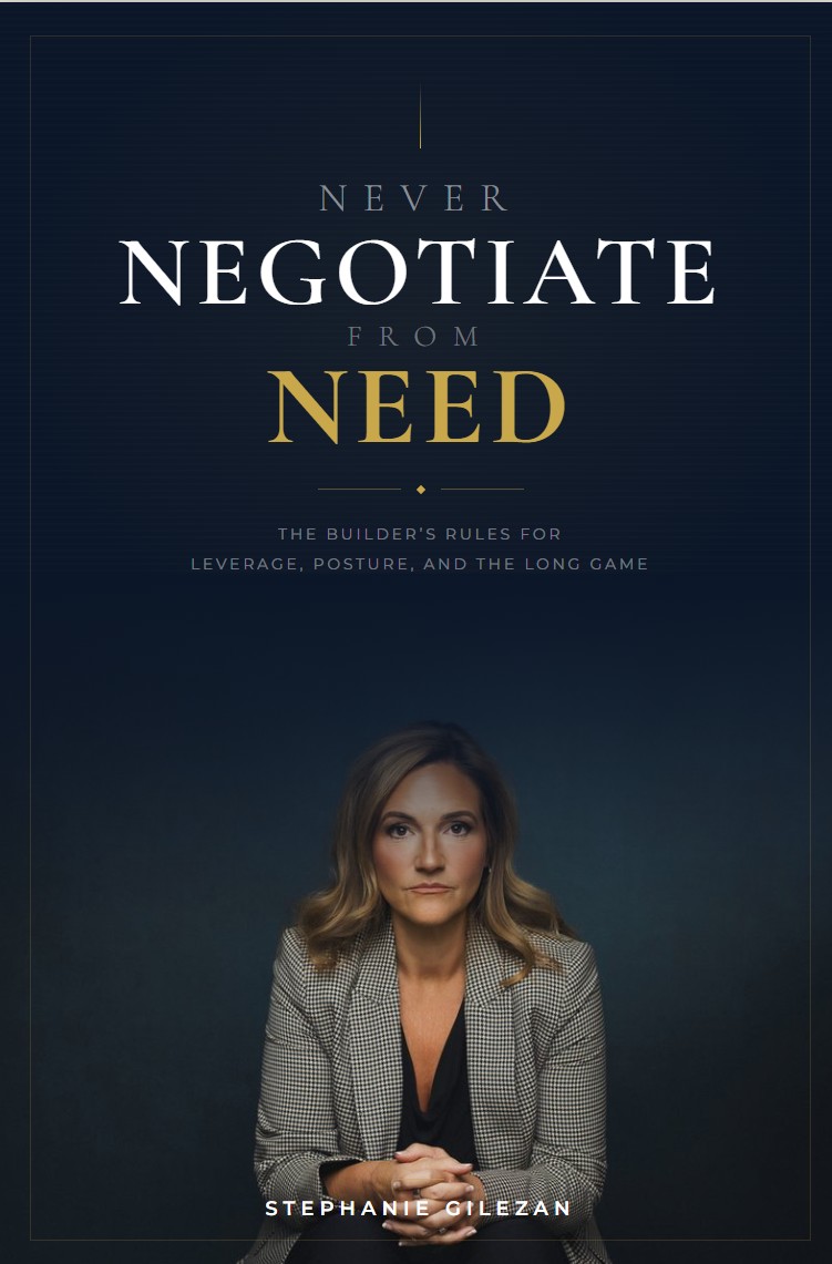 Never Negotiate From Need — book cover by Stephanie Gilezan